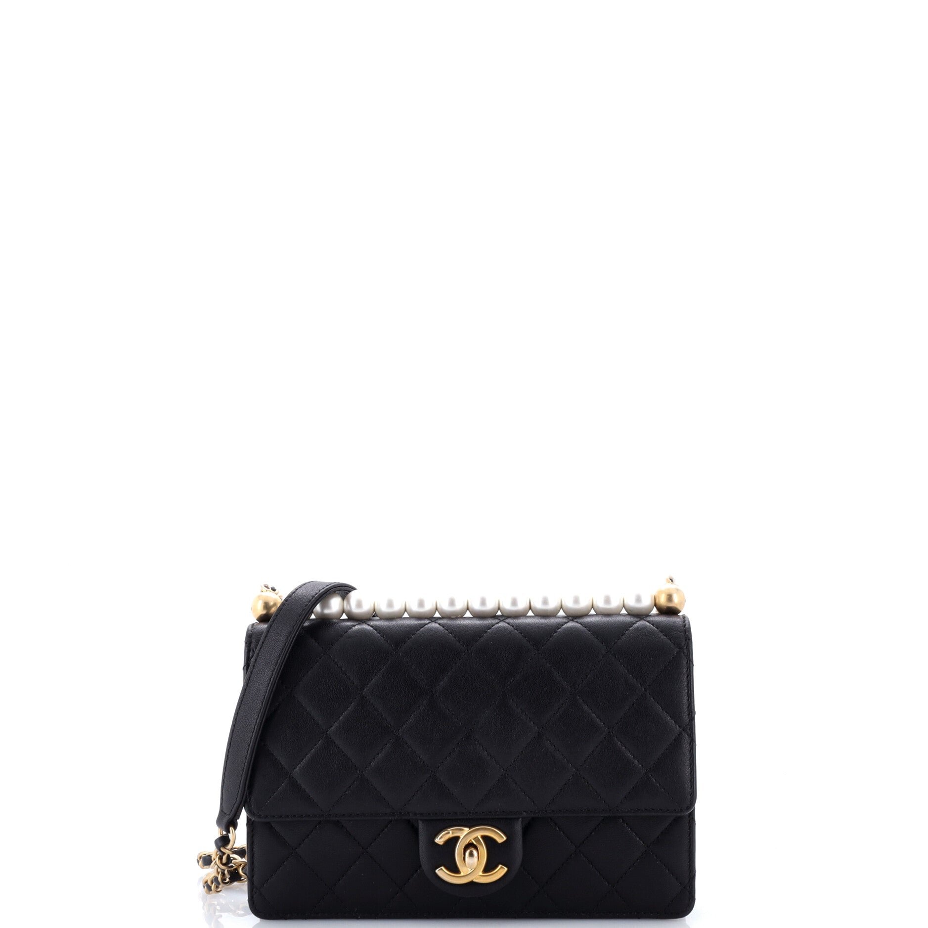 Chic Pearls Flap Bag Quilted Lambskin Small