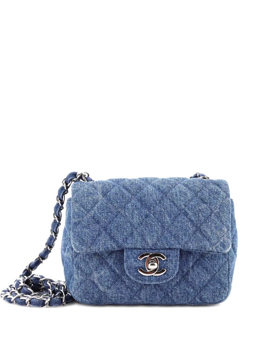 Square Classic Single Flap Bag Quilted CC Printed Denim Mini crossbody bag