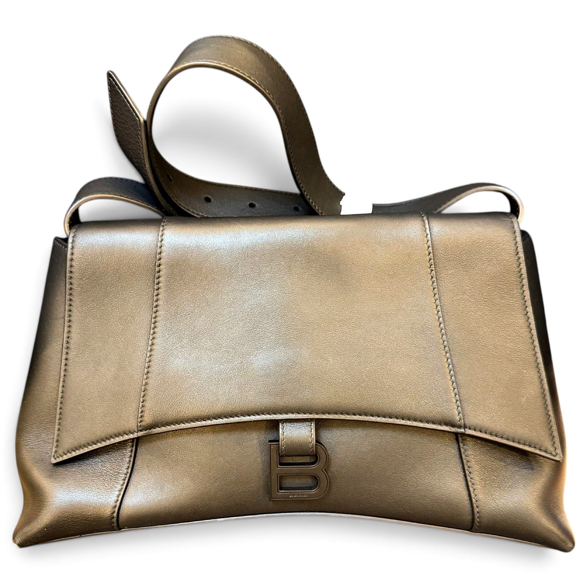 Hourglass leather handbag