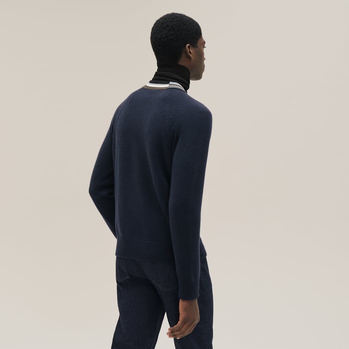 Marine Cashmere "Rayures Asymetriques" Buttoned Cardigan