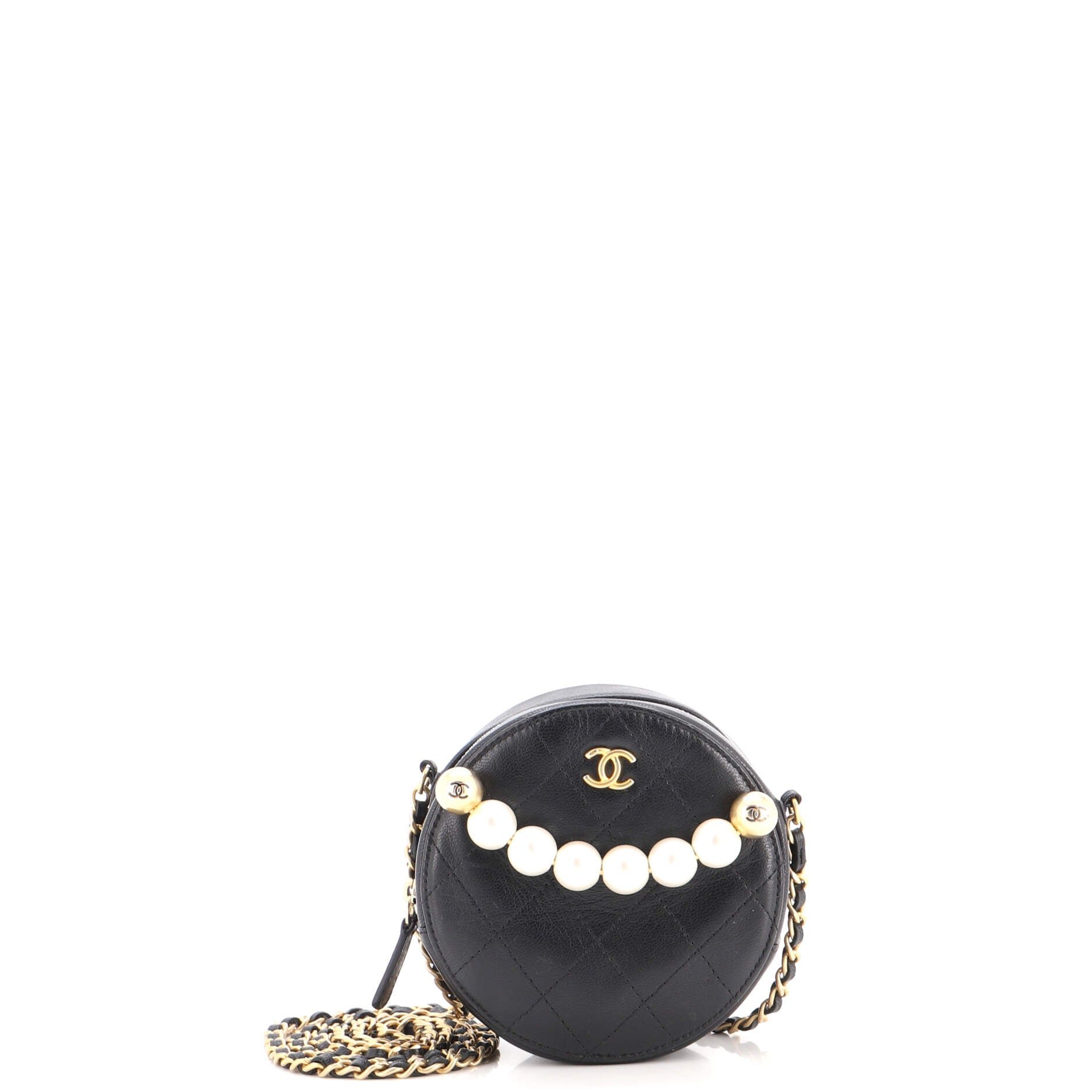 Chic Pearls Round Clutch with Chain Quilted Lambskin