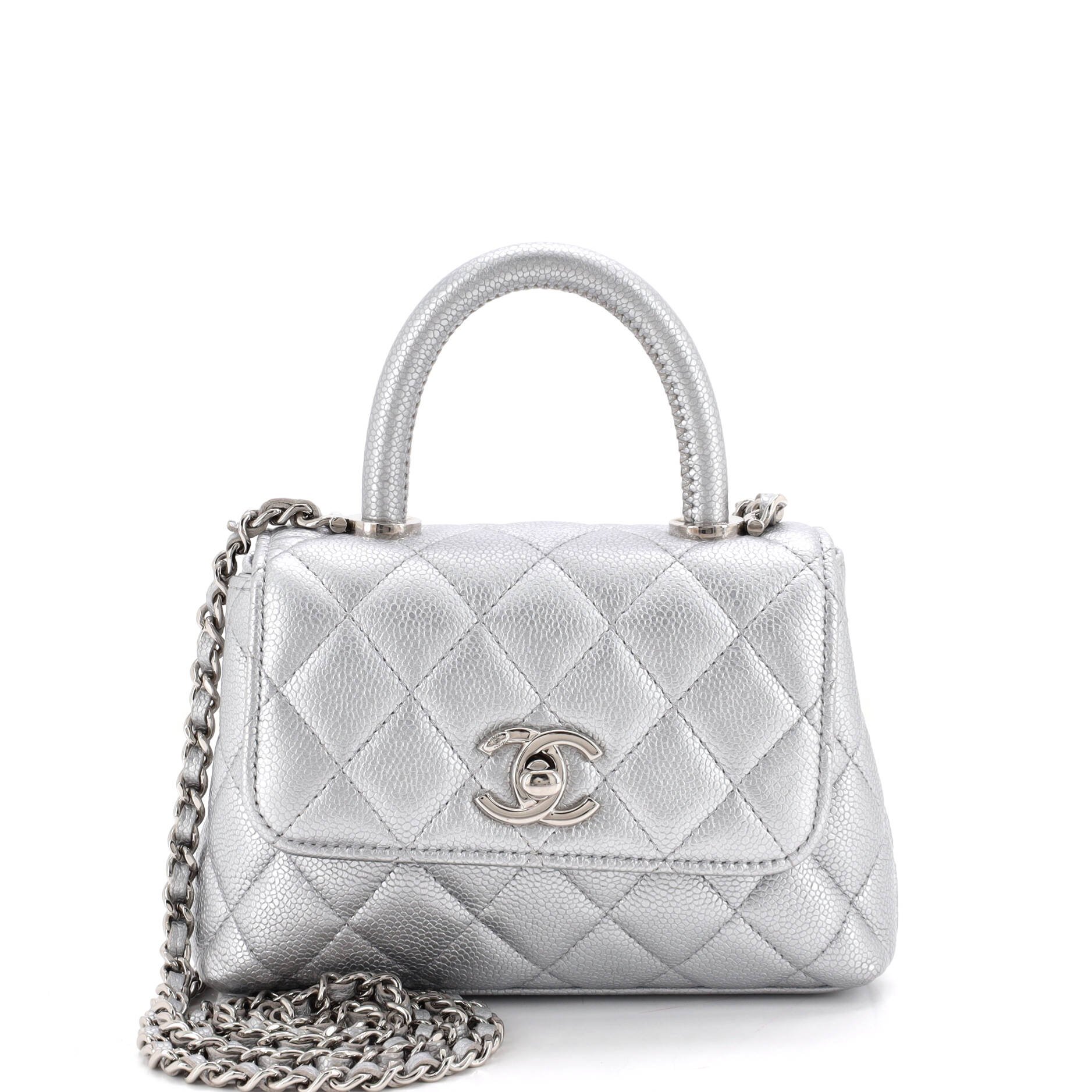 Coco Top Handle Clutch with Chain Quilted Caviar Mini