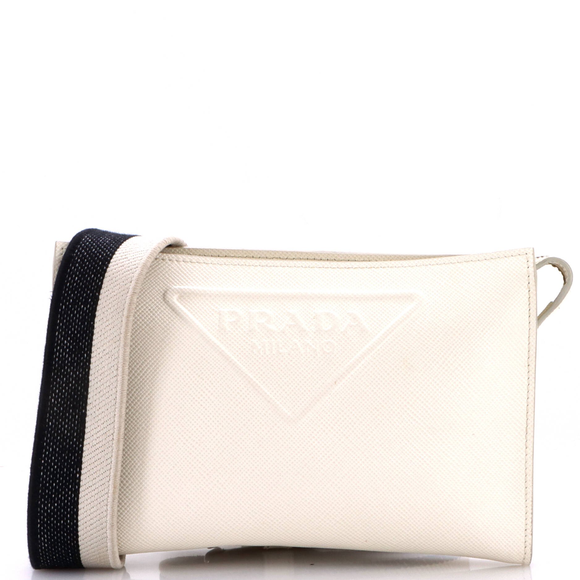 Triangle Logo Zip Messenger Bag Embossed Saffiano Leather Small