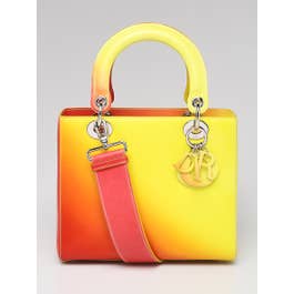 Dior Christian Dior Yellow Orange Ombre Leather Medium Lady Dior Bag