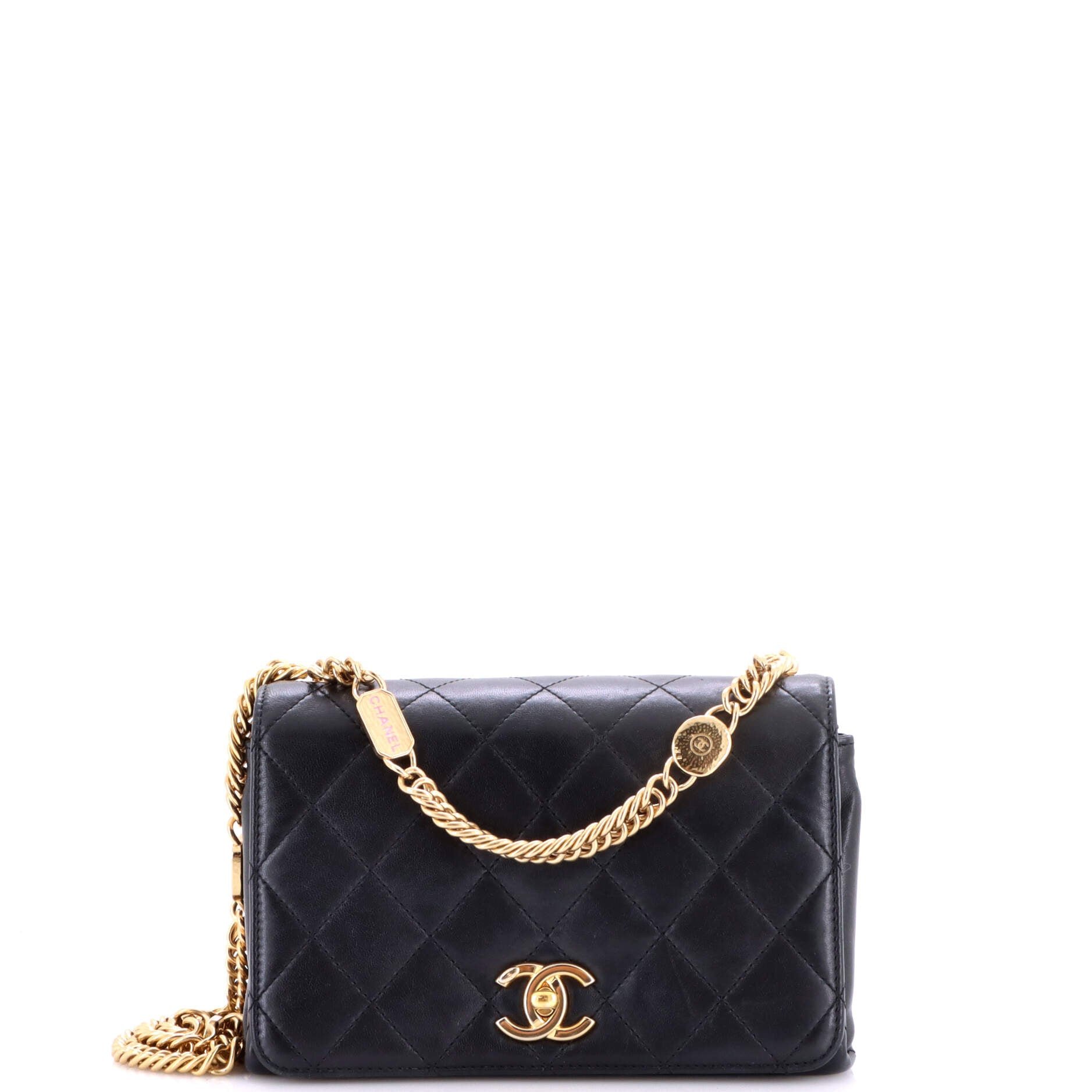 Logo Enamel Full Flap Bag Quilted Lambskin Mini