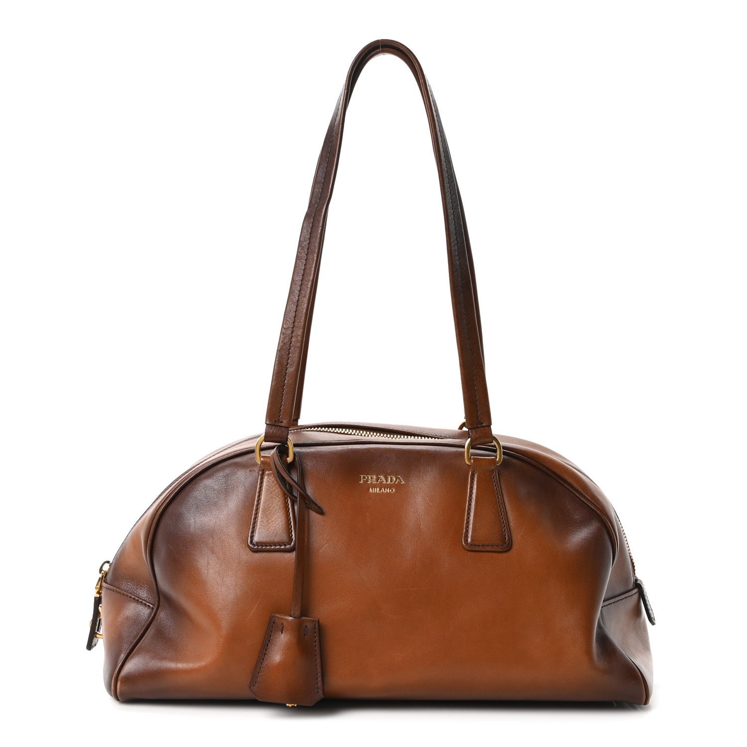 Prada Vitello Old Medium Bowling Bag Cognac
