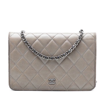 Lambskin CC Quilted Lambskin Full Flap Wallet on Chain
