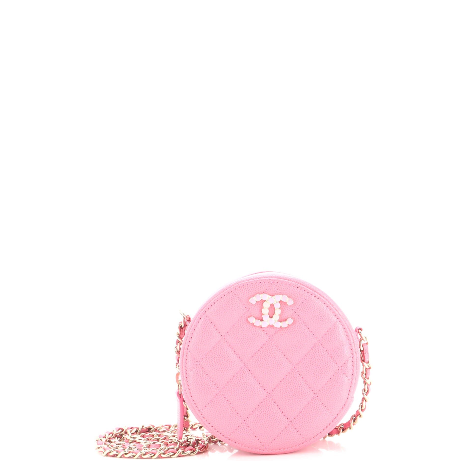 Round Clutch with Chain Quilted Caviar with Lacquered Metal