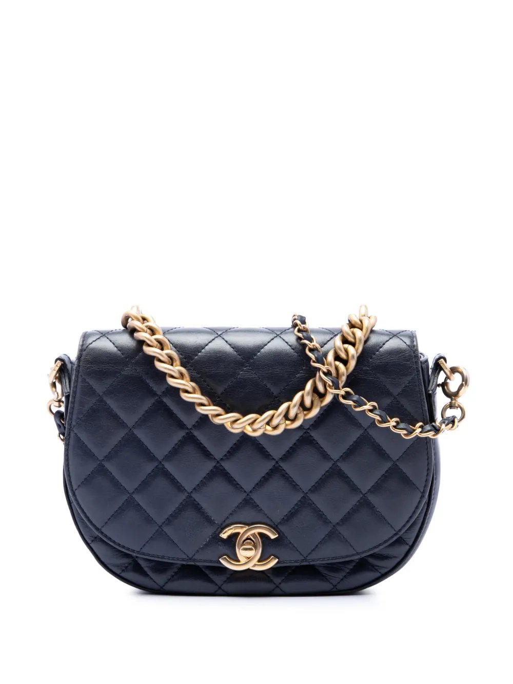 2017-2018 CC Quilted Lambskin Chain Handle Half Moon Flap satchel