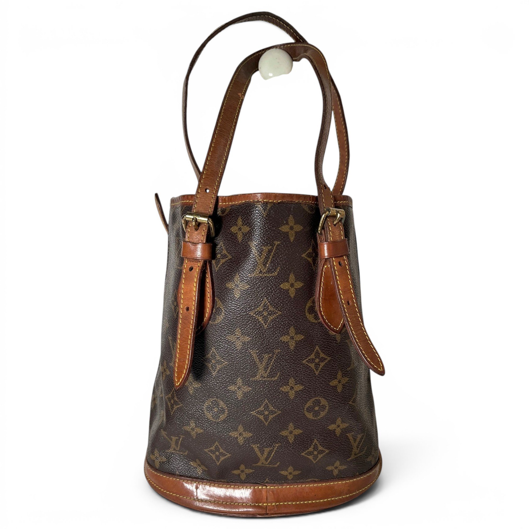 Bucket patent leather handbag