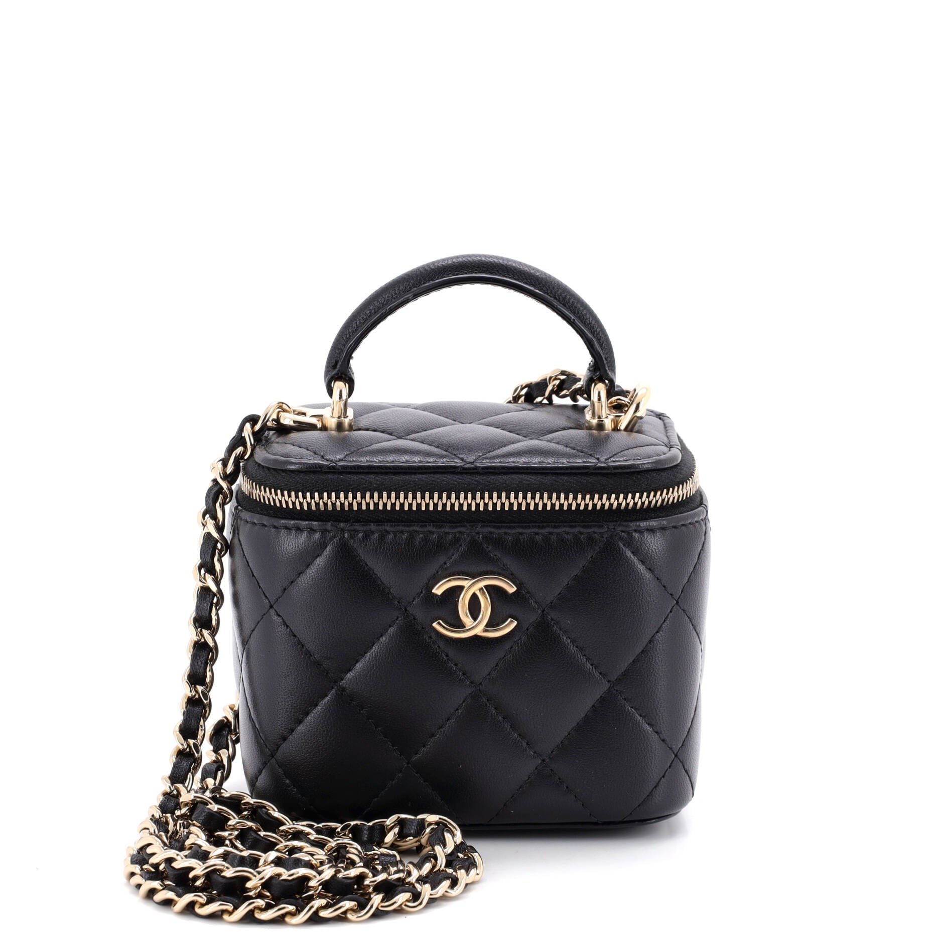 Classic Top Handle Vanity Case with Chain Quilted Lambskin Mini