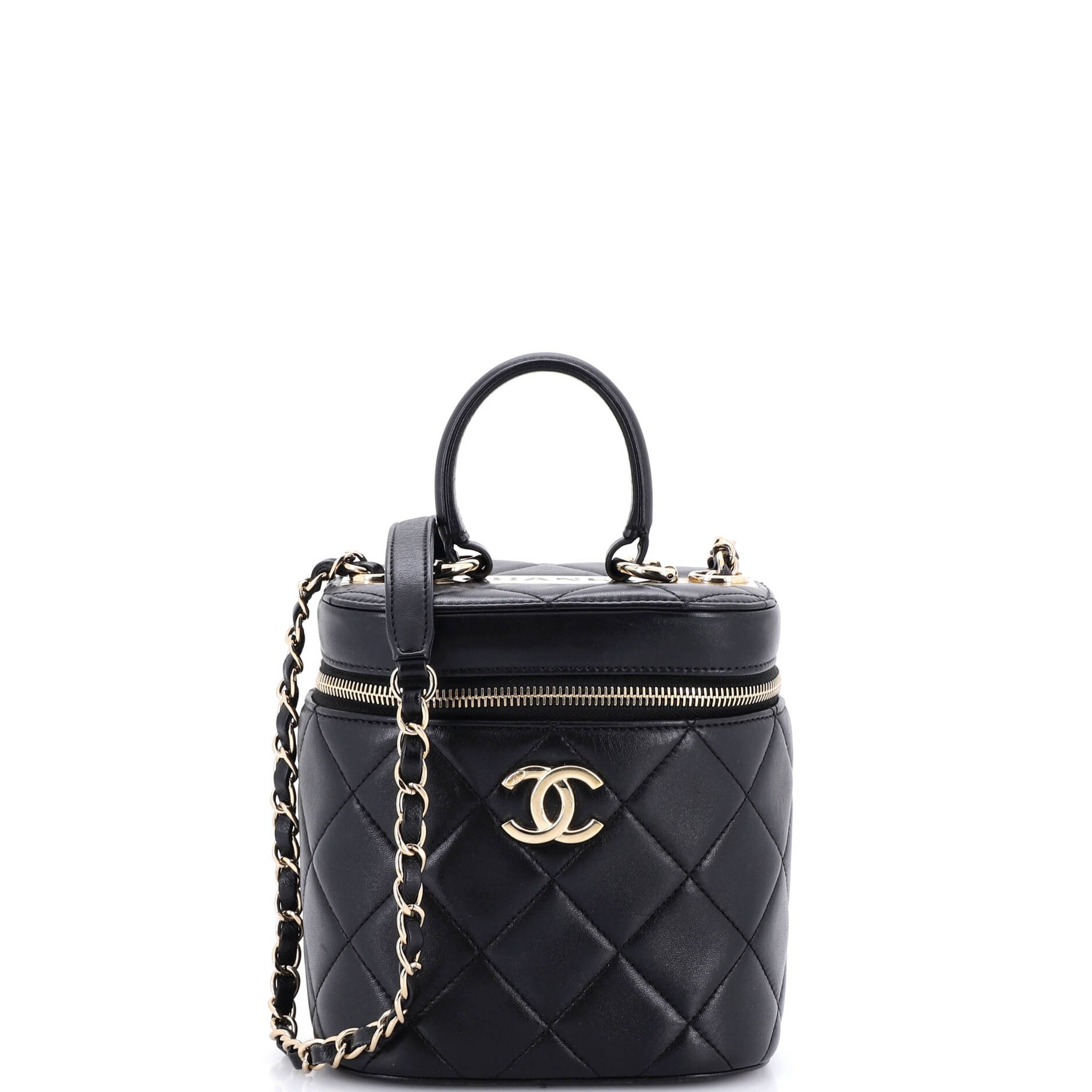 Trendy CC Top Handle Vanity Case Quilted Lambskin Small