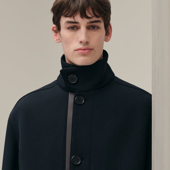 Marine Straight Cut Jacket With Leather Detail