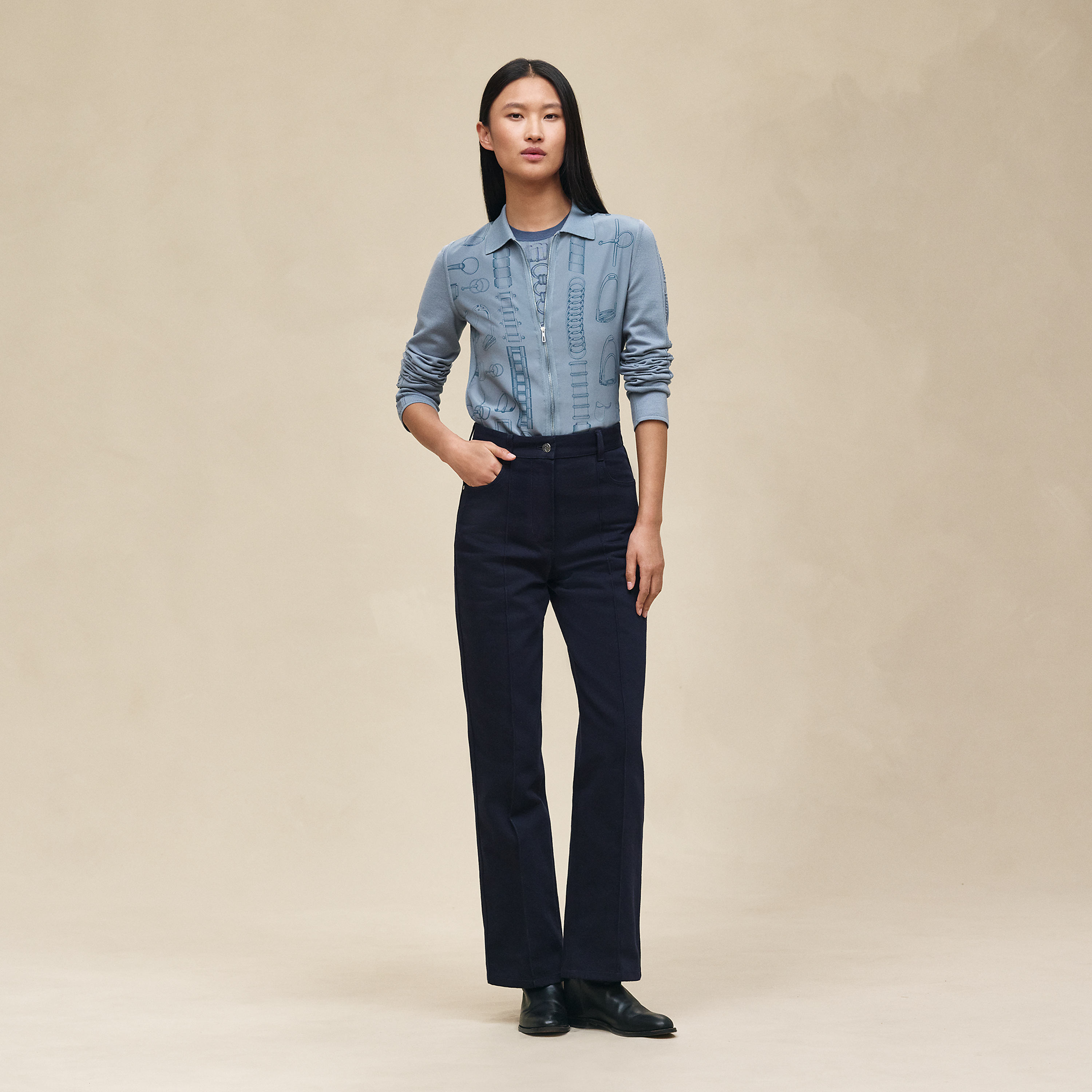 "Cahier du Colporteur" zipped twillaine cardigan