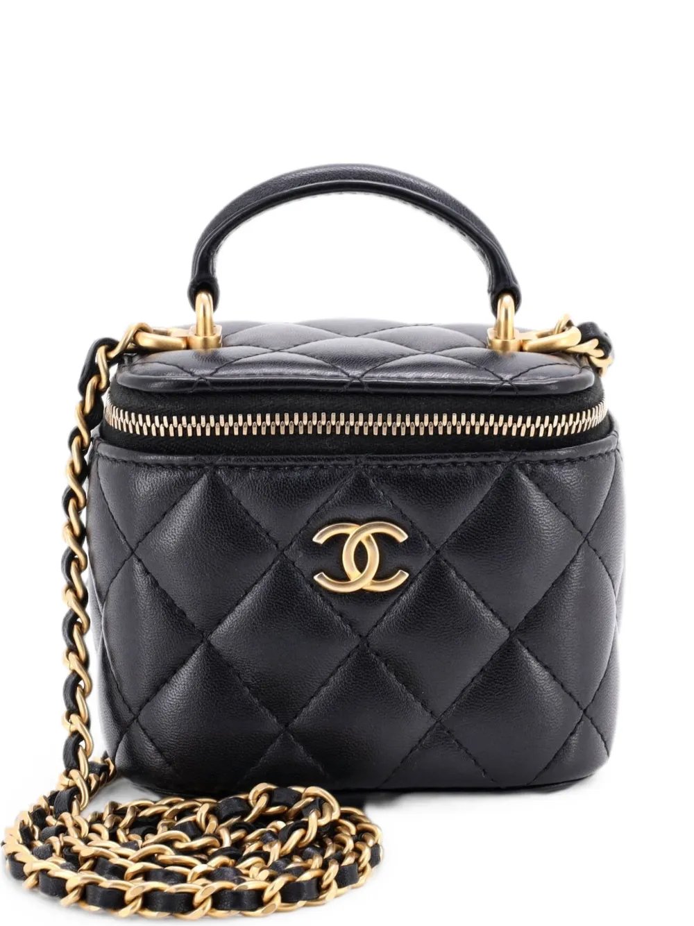 Classic Top Handle Vanity Case with Chain Quilted Lambskin Mini crossbody bag