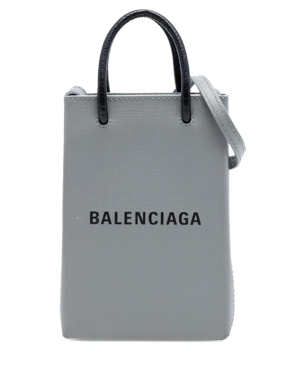 Balenciaga 2021 Mini Calfskin Logo Shopping Phone Holder satchel