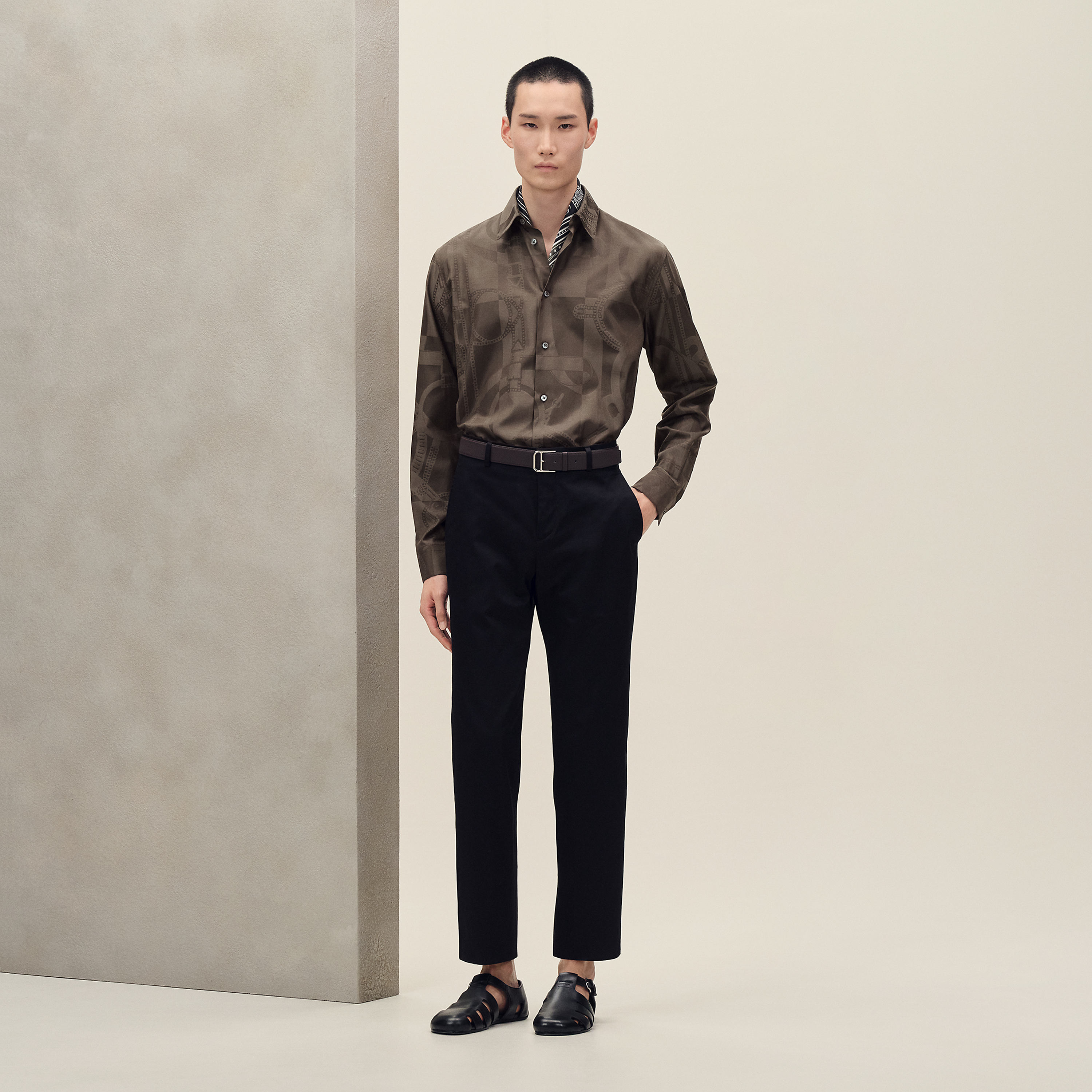 "Eperon d'Or Jacquard" straight cut shirt
