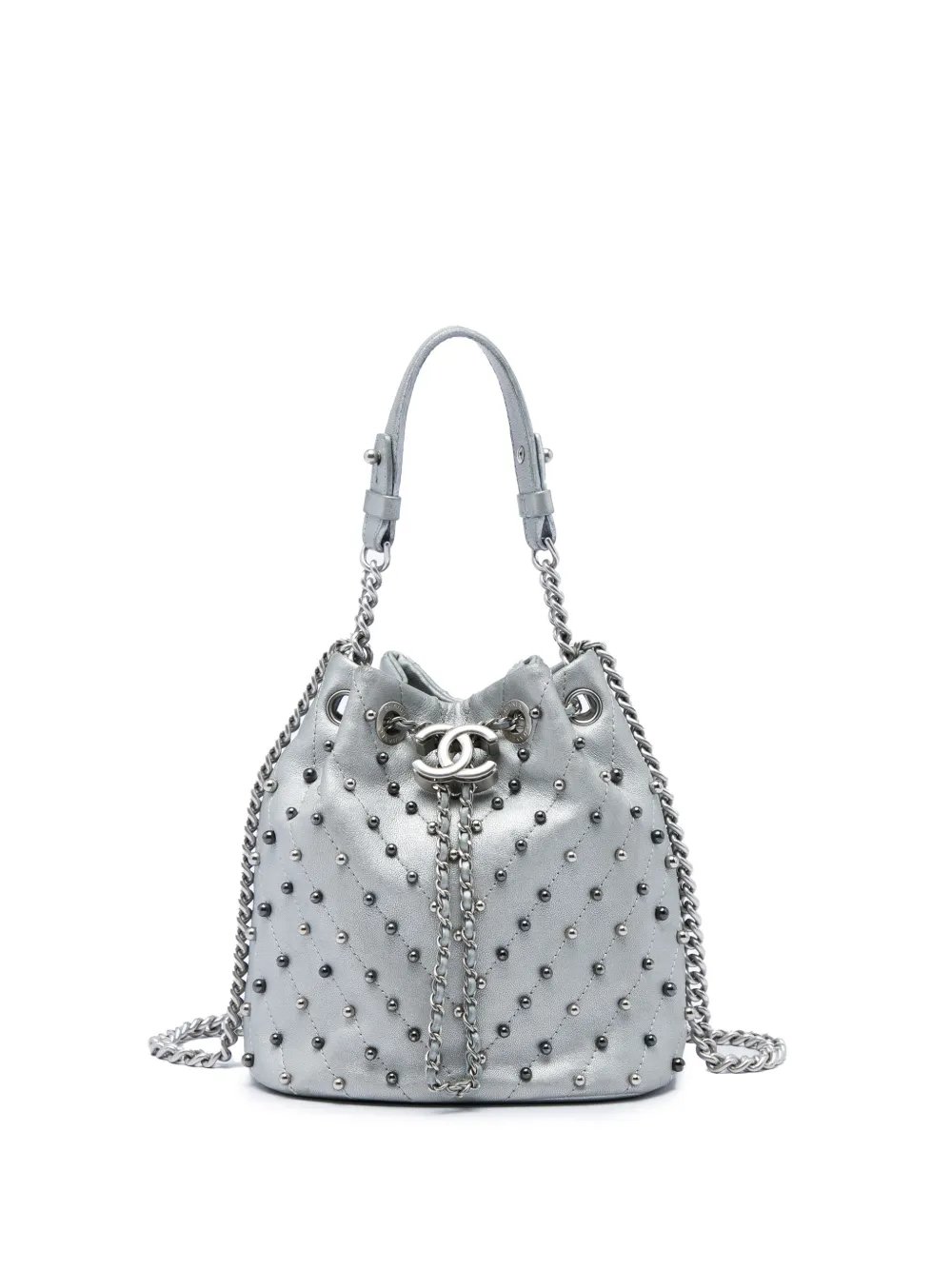 2017-2018 Small Metallic Chevron Lambskin Stud Wars Drawstring bucket bag