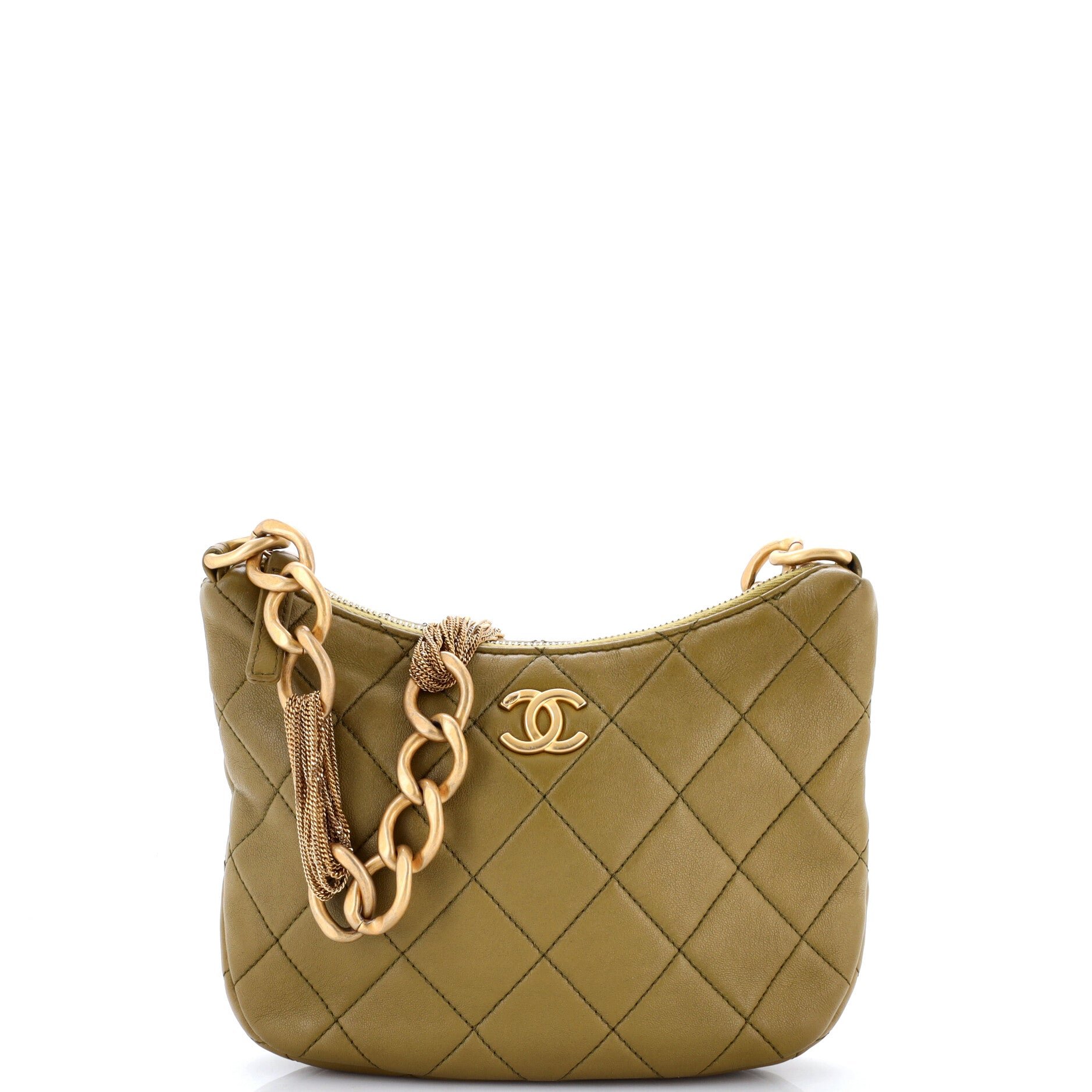 CC Mixed Chain Link Zip Hobo Quilted Lambskin