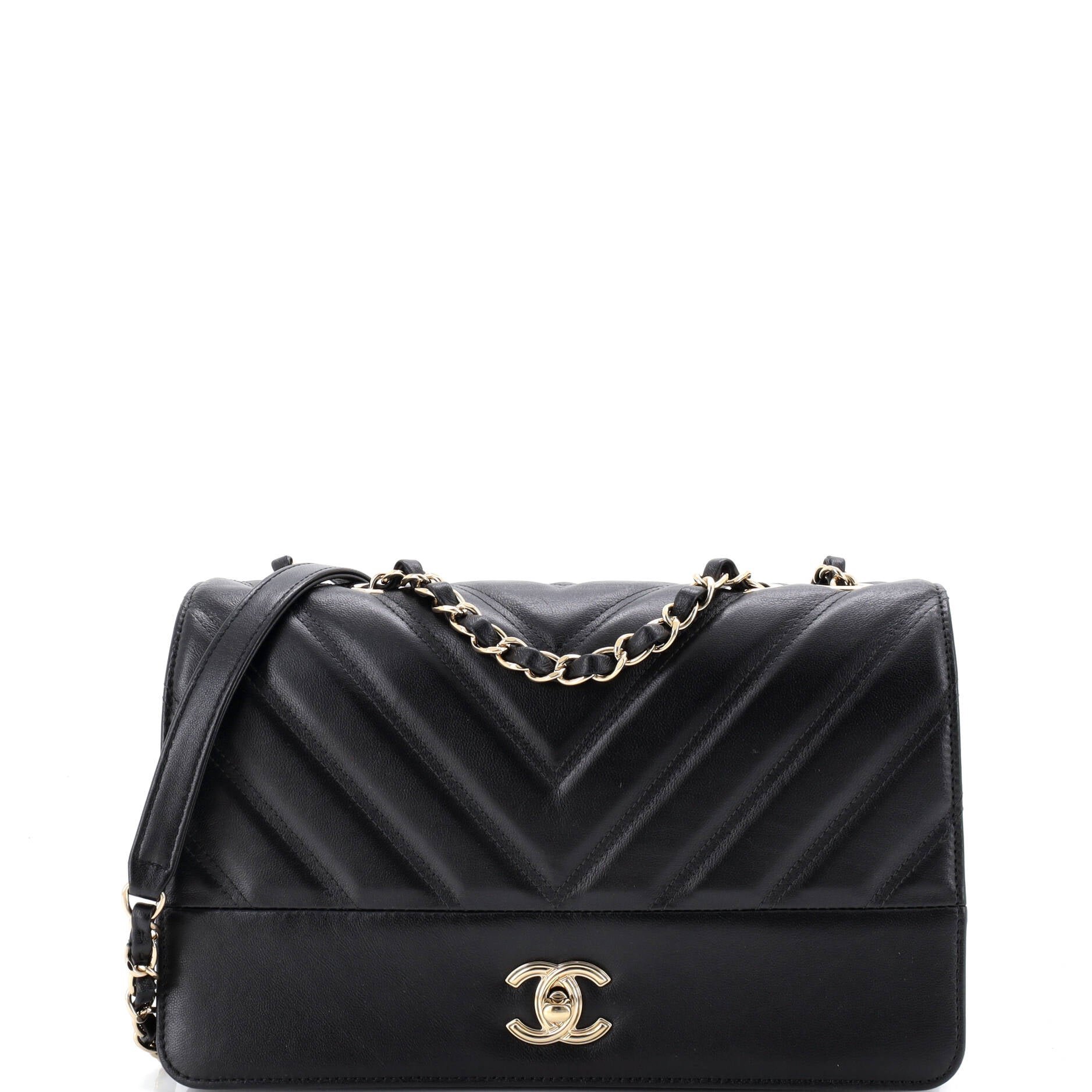 Double Stitch Full Flap Bag Chevron Lambskin Medium
