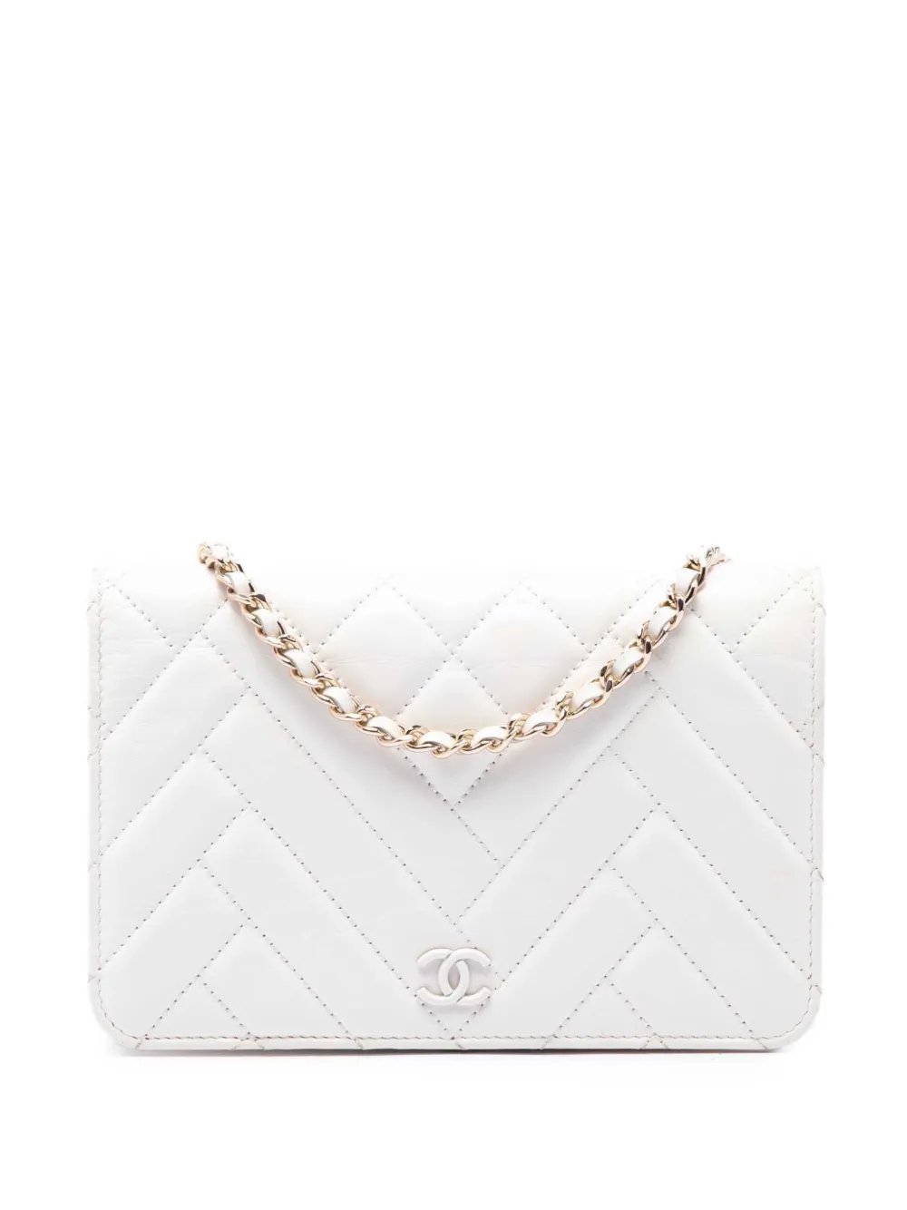 2019 CC Crinkled Chevron Calfskin Wallet On Chain crossbody bag