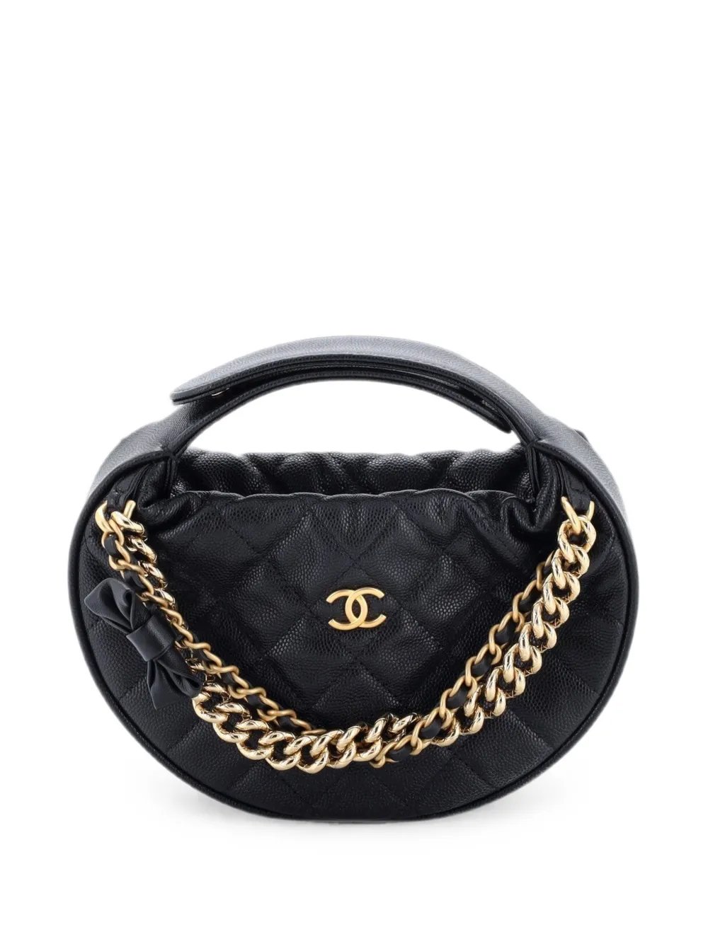 Double Chain Bow Pouch Quilted Caviar Mini hobo bag