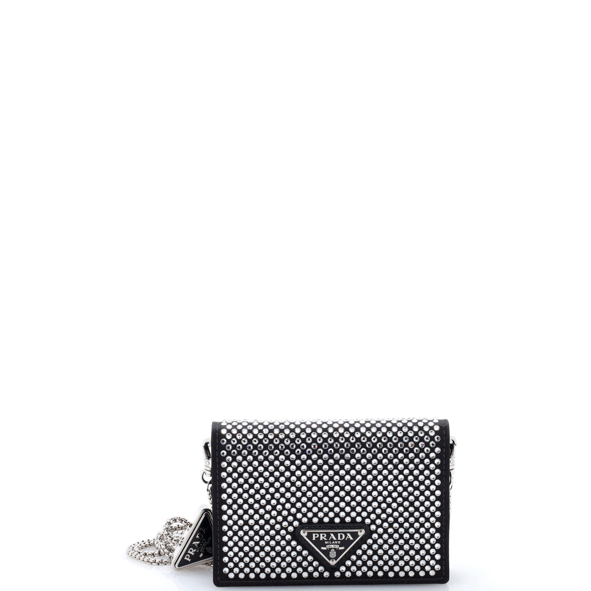 Flap Card Holder with Chain Satin with Crystals