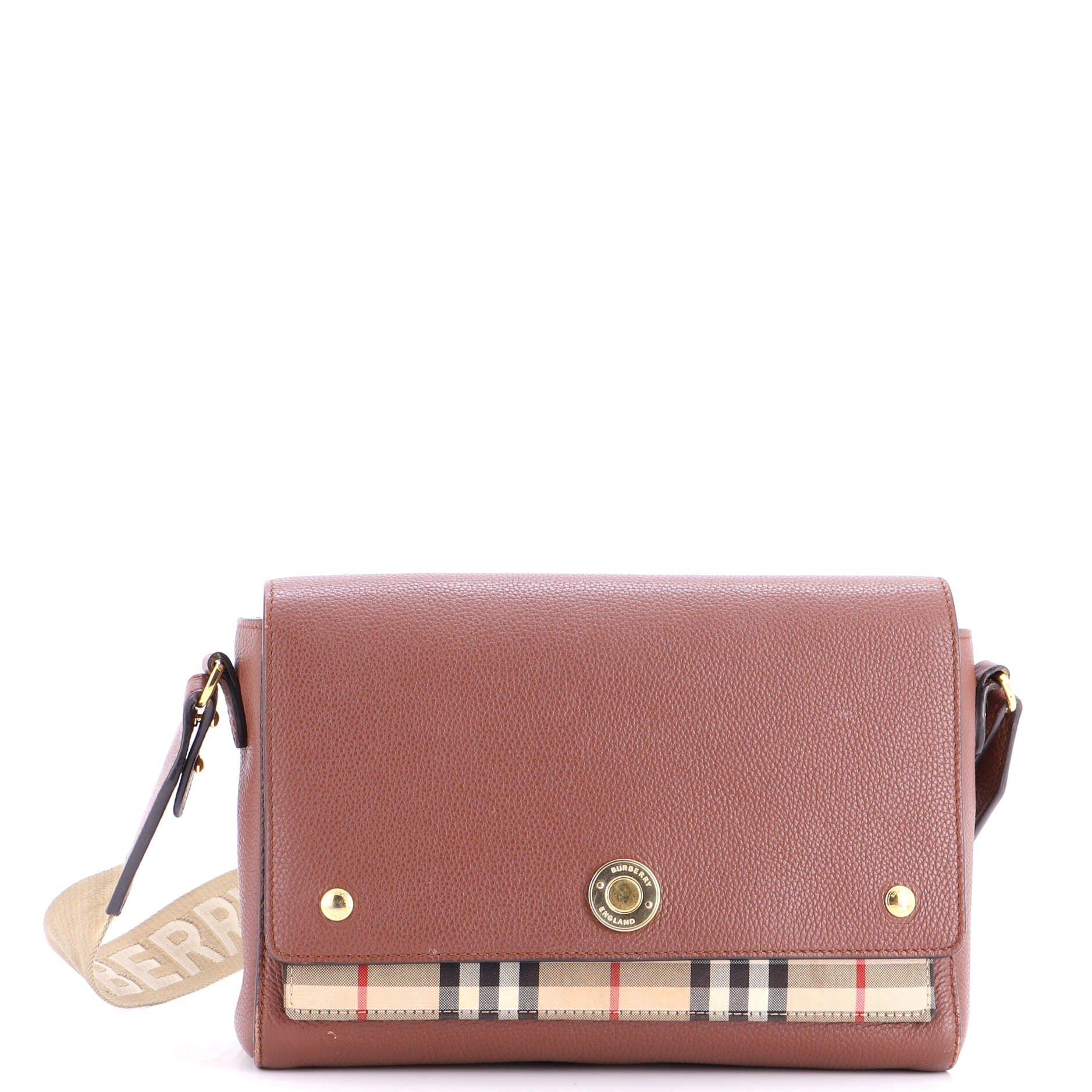 Note Crossbody Bag Leather with Vintage Check Canvas Medium