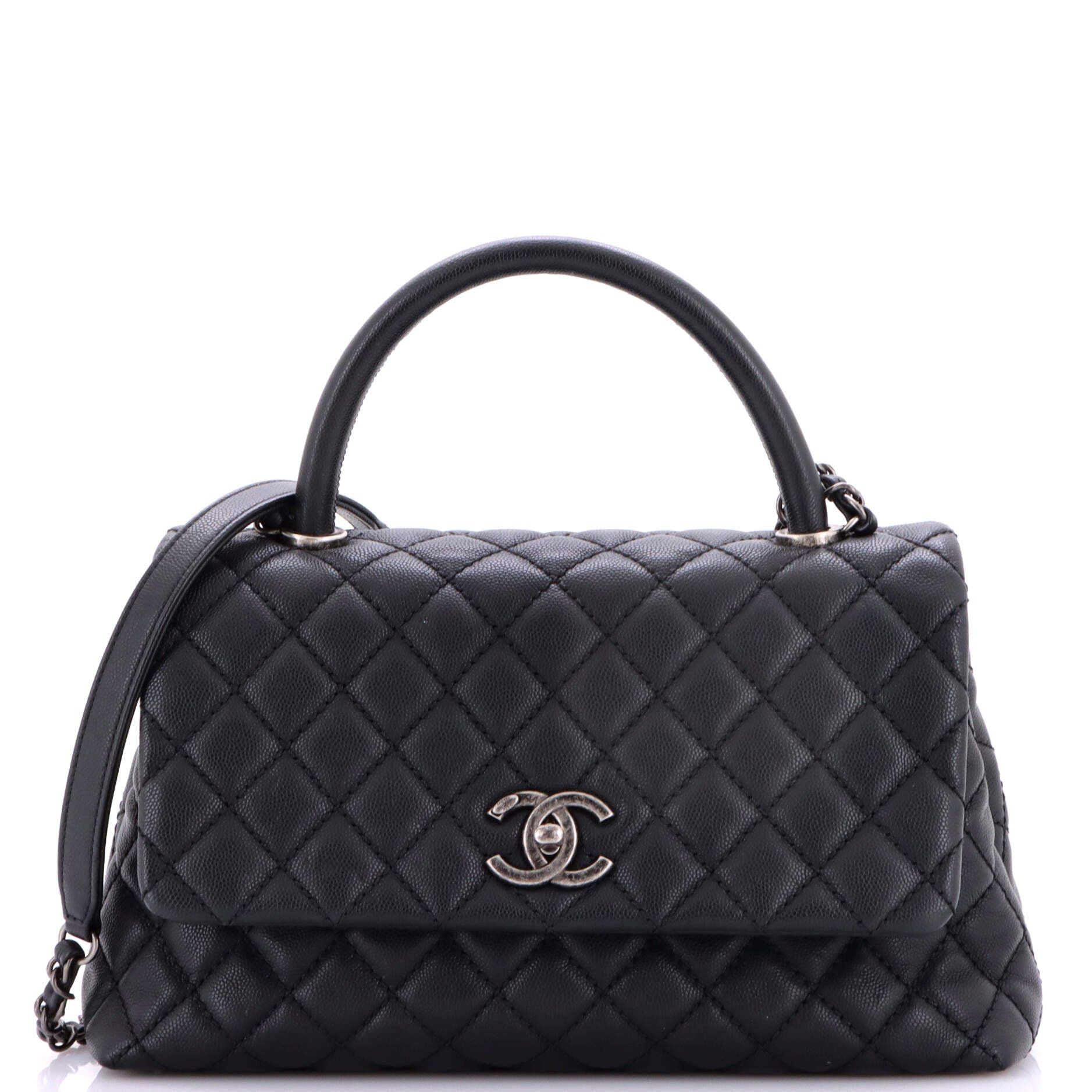Coco Top Handle Bag Quilted Caviar Small