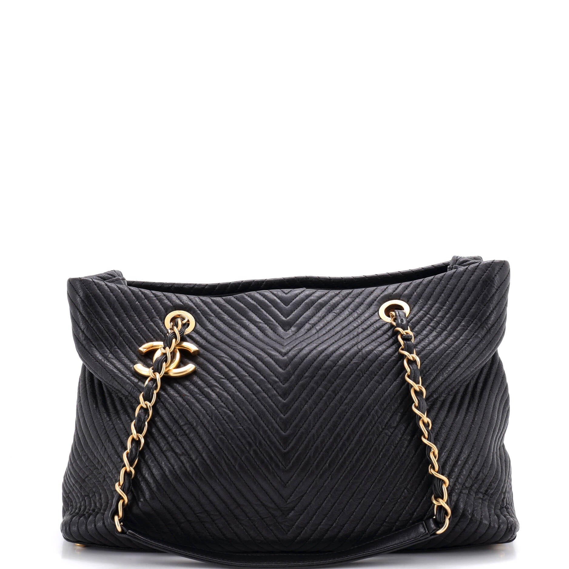 Medallion Charm Tote Chevron Wrinkled Lambskin Large