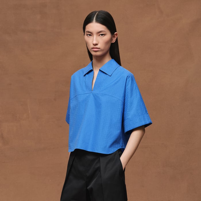 Bleu Cobalt Cropped Polo Blouse