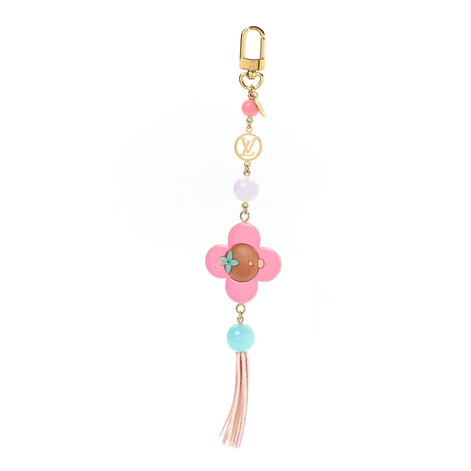 Louis Vuitton Resin Wood Vivienne Bag Charm Fuchsia Ecru White Caramel