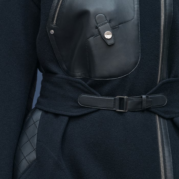 Bleu Noir Long Mixed Materials Cashmere Coat
