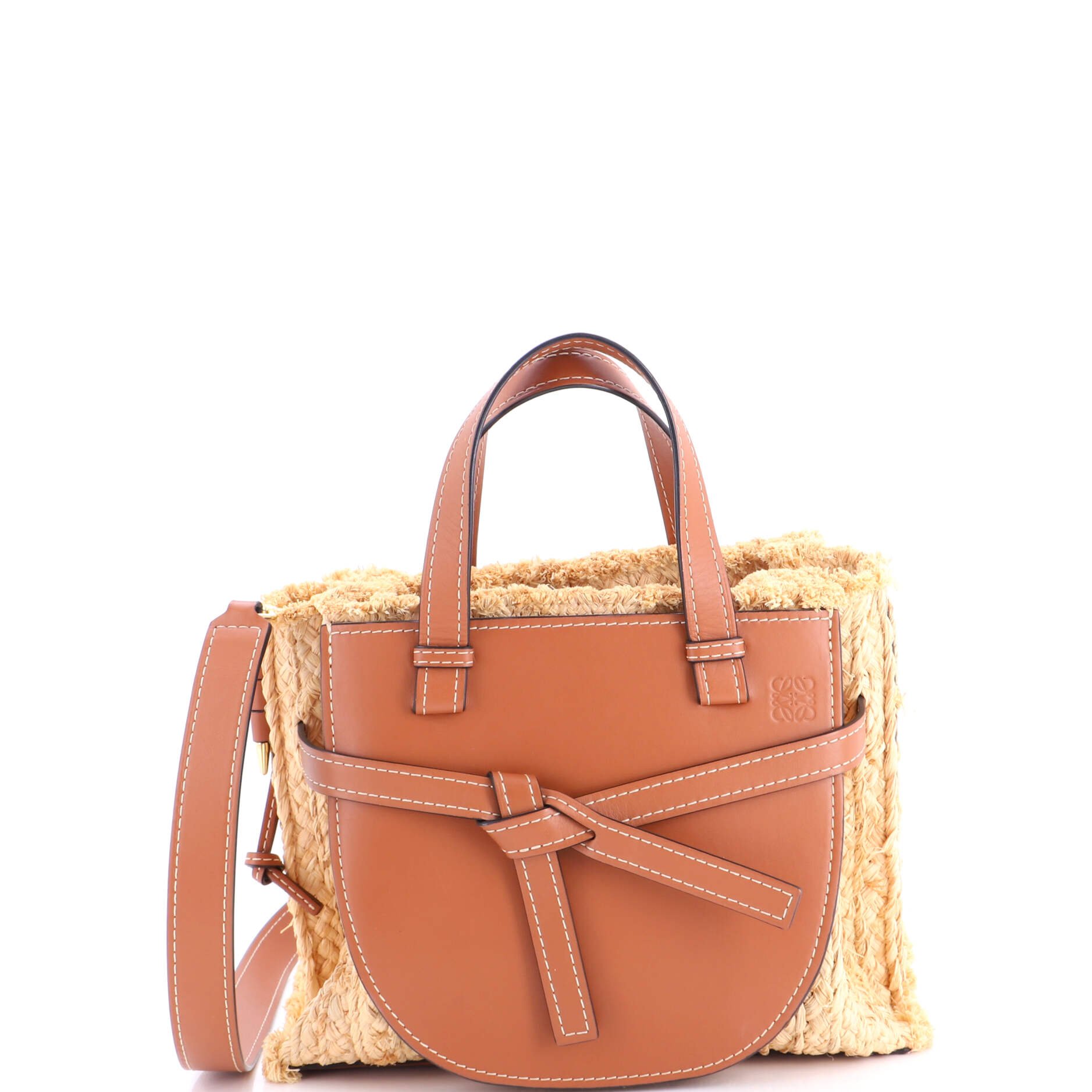 Gate Tote Leather and Straw Small