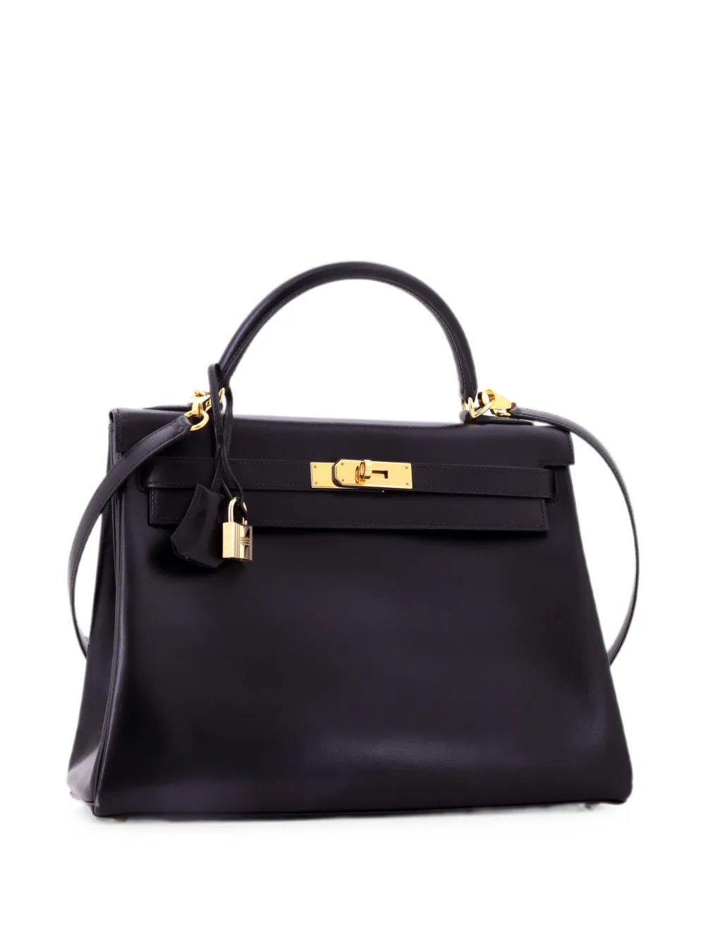 Kelly Handbag Black Box Calf with Gold Hardware 32 satchel