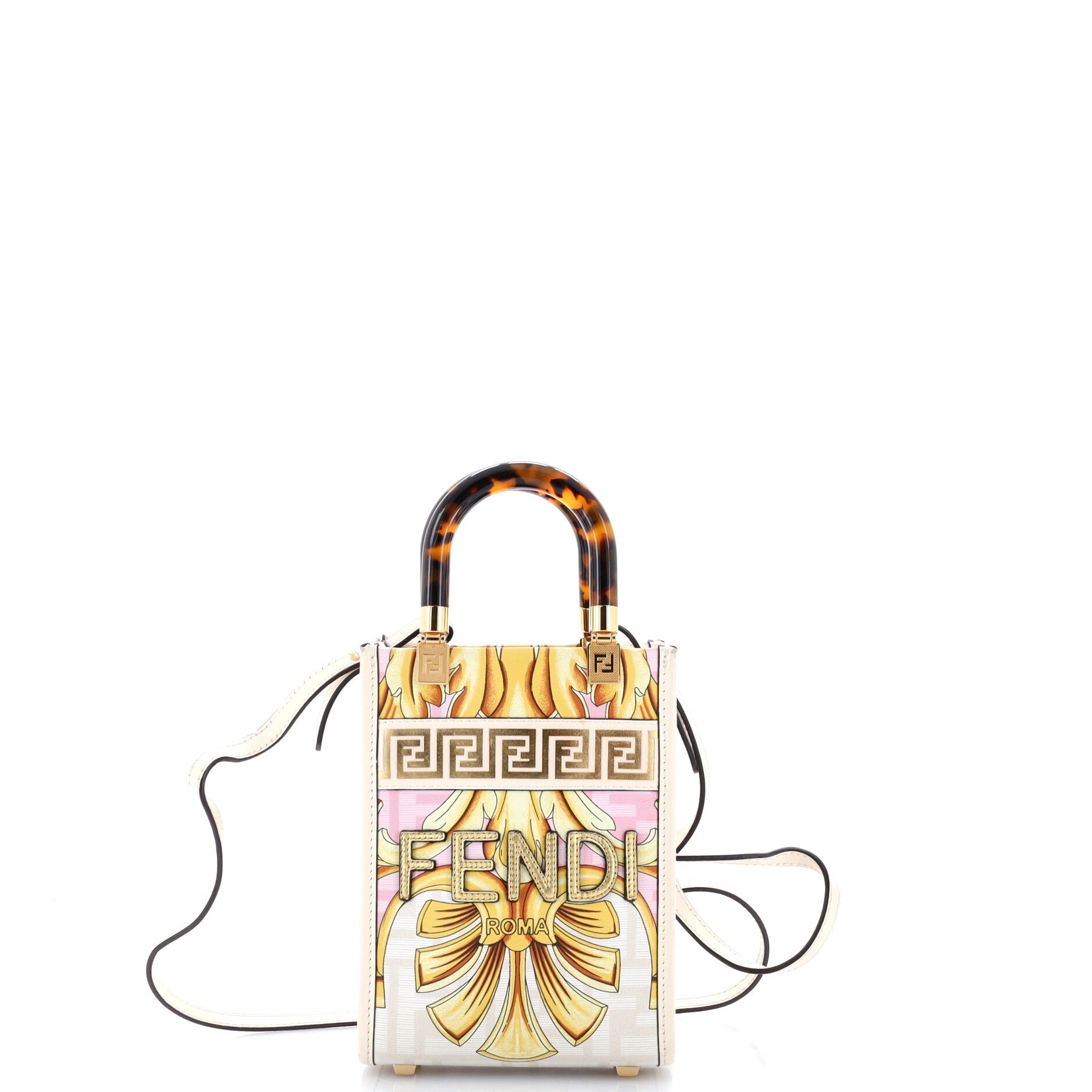 x Versace Fendace Convertible Sunshine Shopper Tote Printed Laminated Leather Mini