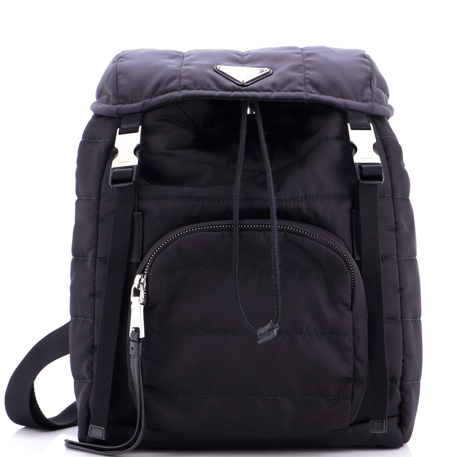 Prada Double Buckle Backpack Quilted Tessuto Medium