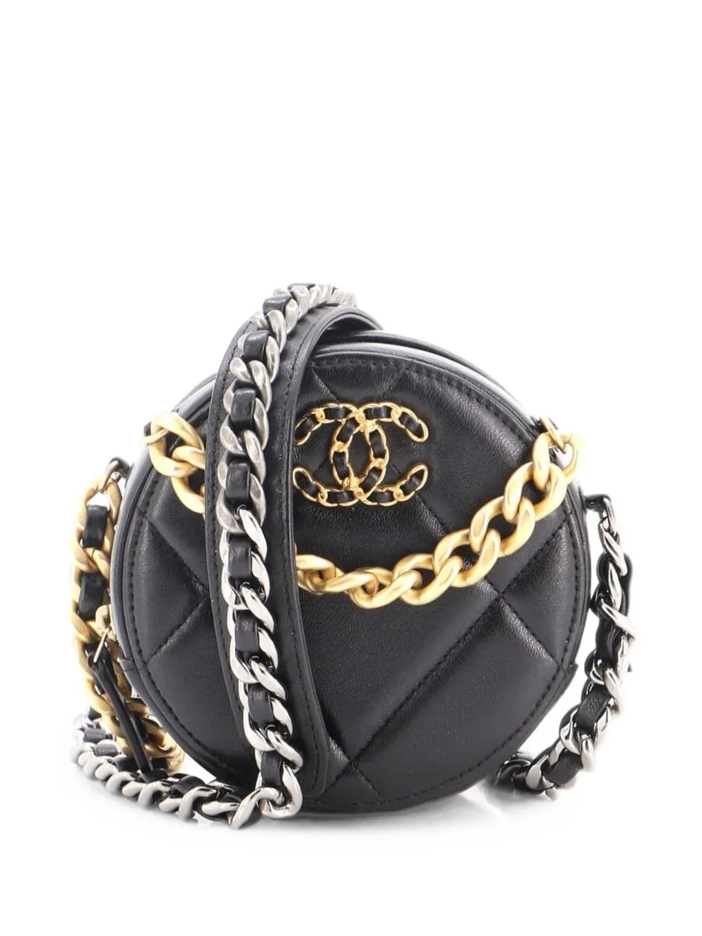 19 Round with Chain Quilted Leather clutch bag