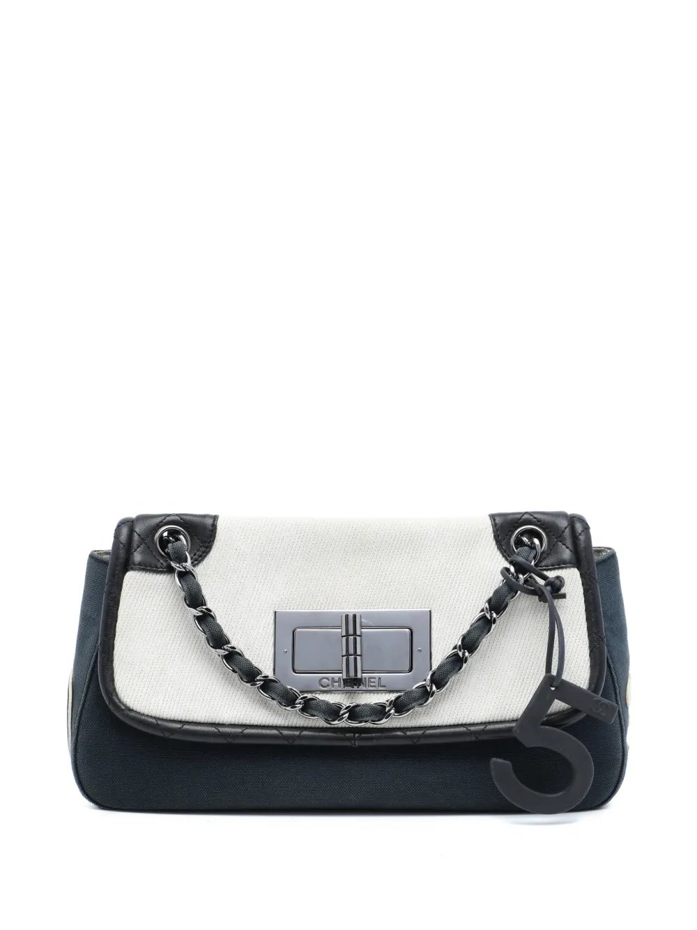 2004-2005 Tricolor Canvas and Leather No 5 Giant Mademoiselle Lock Flap Bag shoulder bag