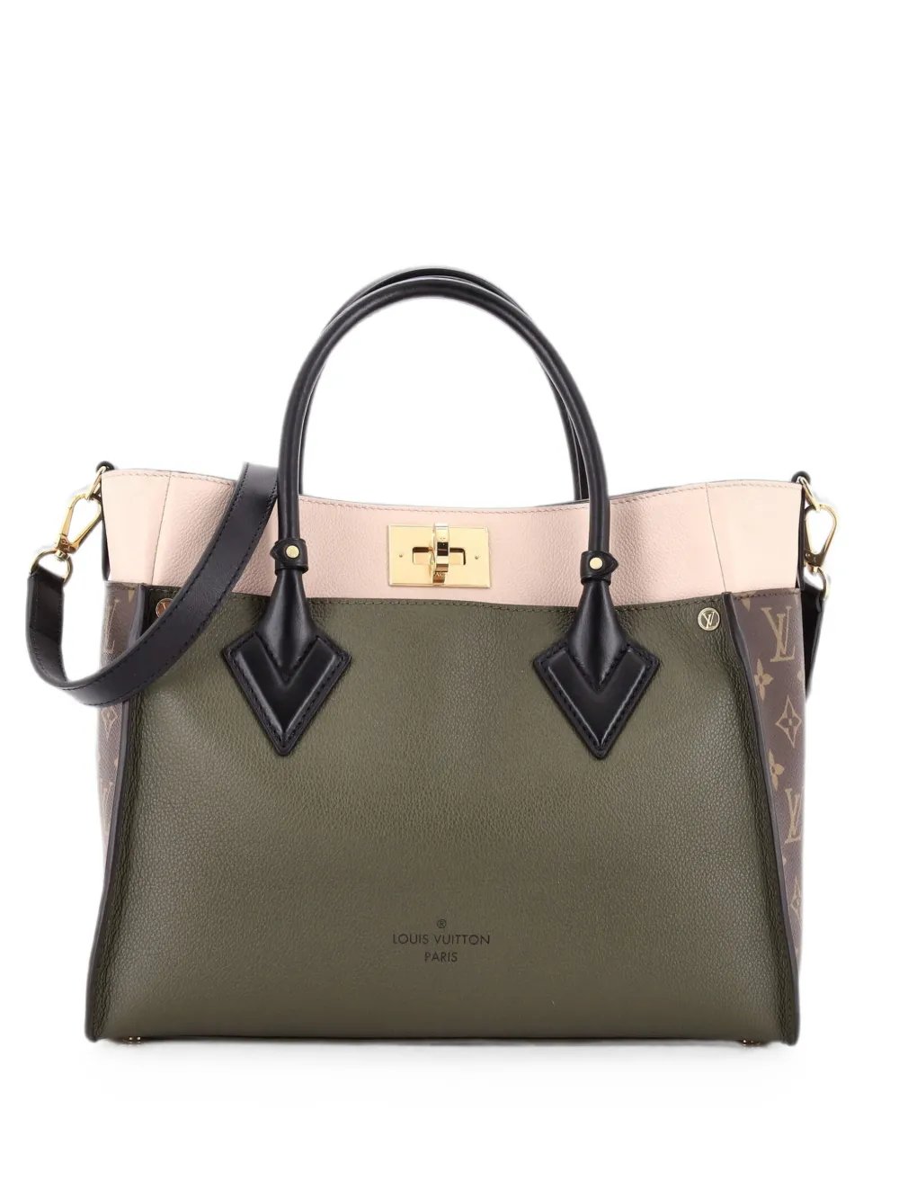 On My Side Leather with Monogram Canvas MM tote bag