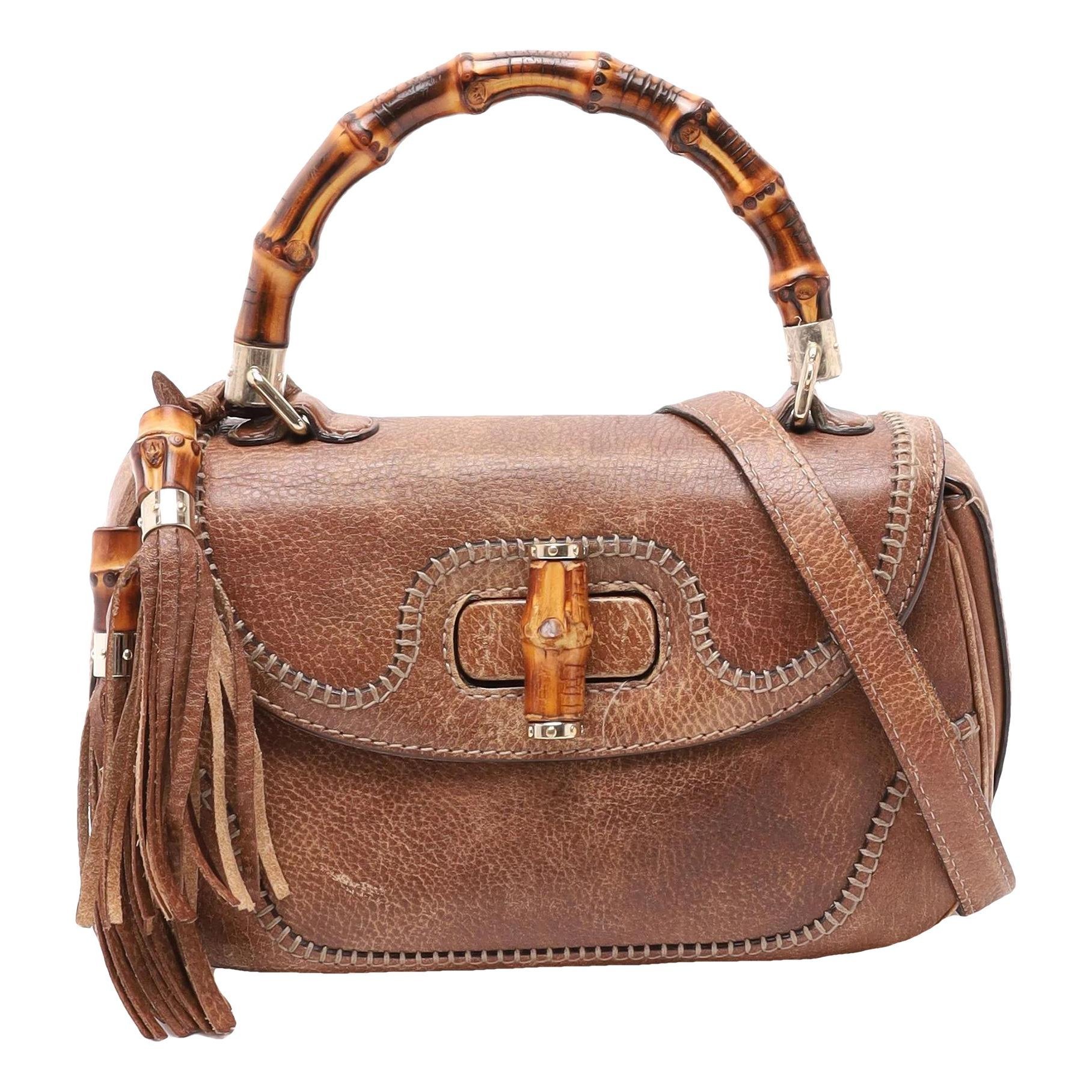 Bamboo Top Handle leather handbag