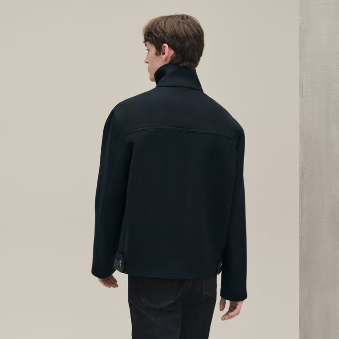 Marine Straight Cut Jacket With Leather Detail
