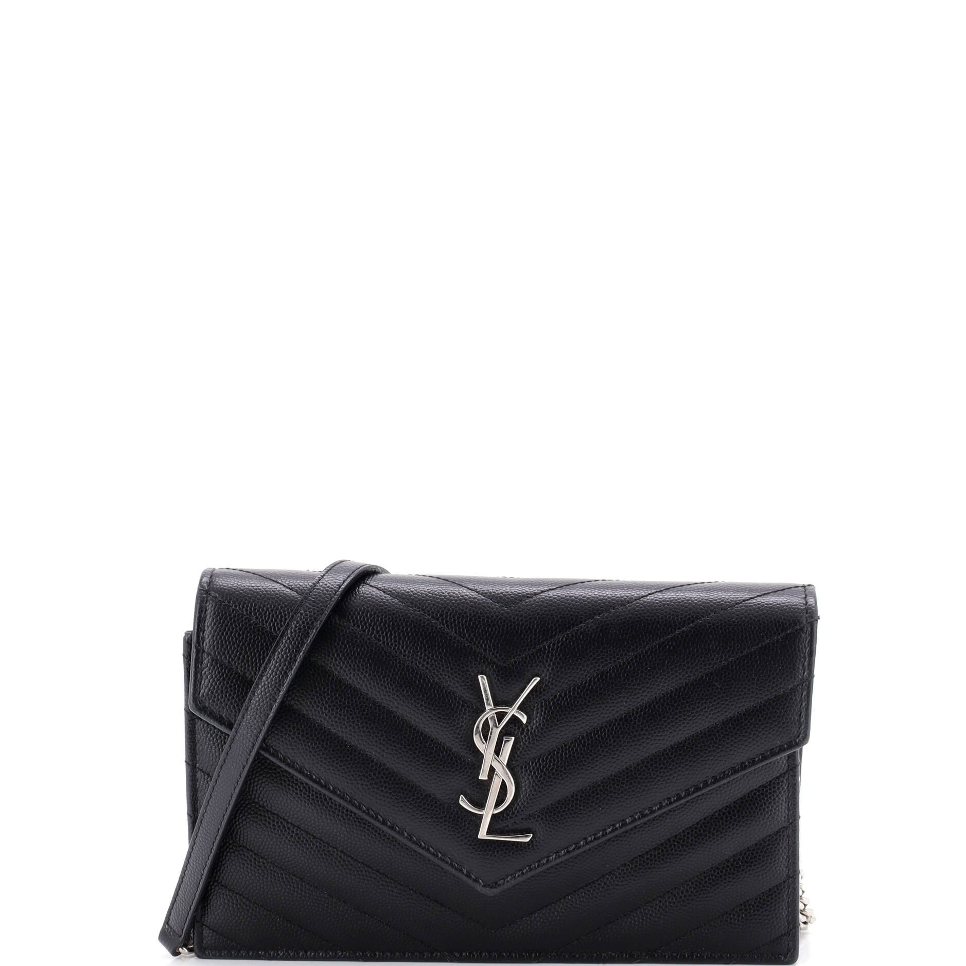 Classic Monogram Wallet on Chain Matelasse Chevron Leather Small