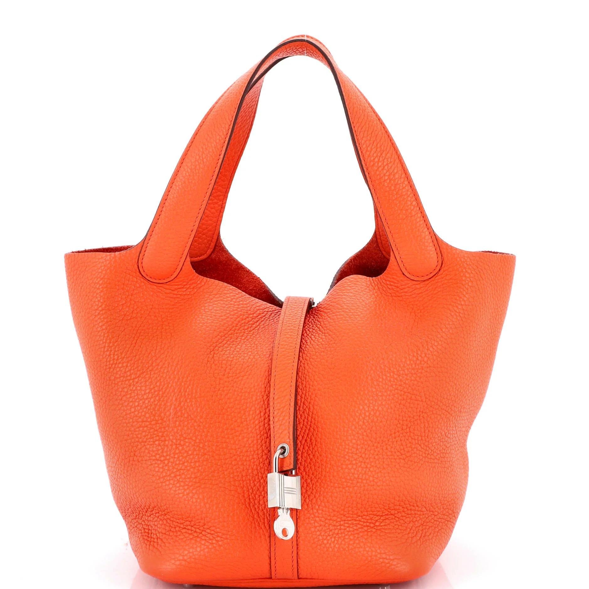 Hermes Picotin 22 Handbag Orange Clemence Leather 2016