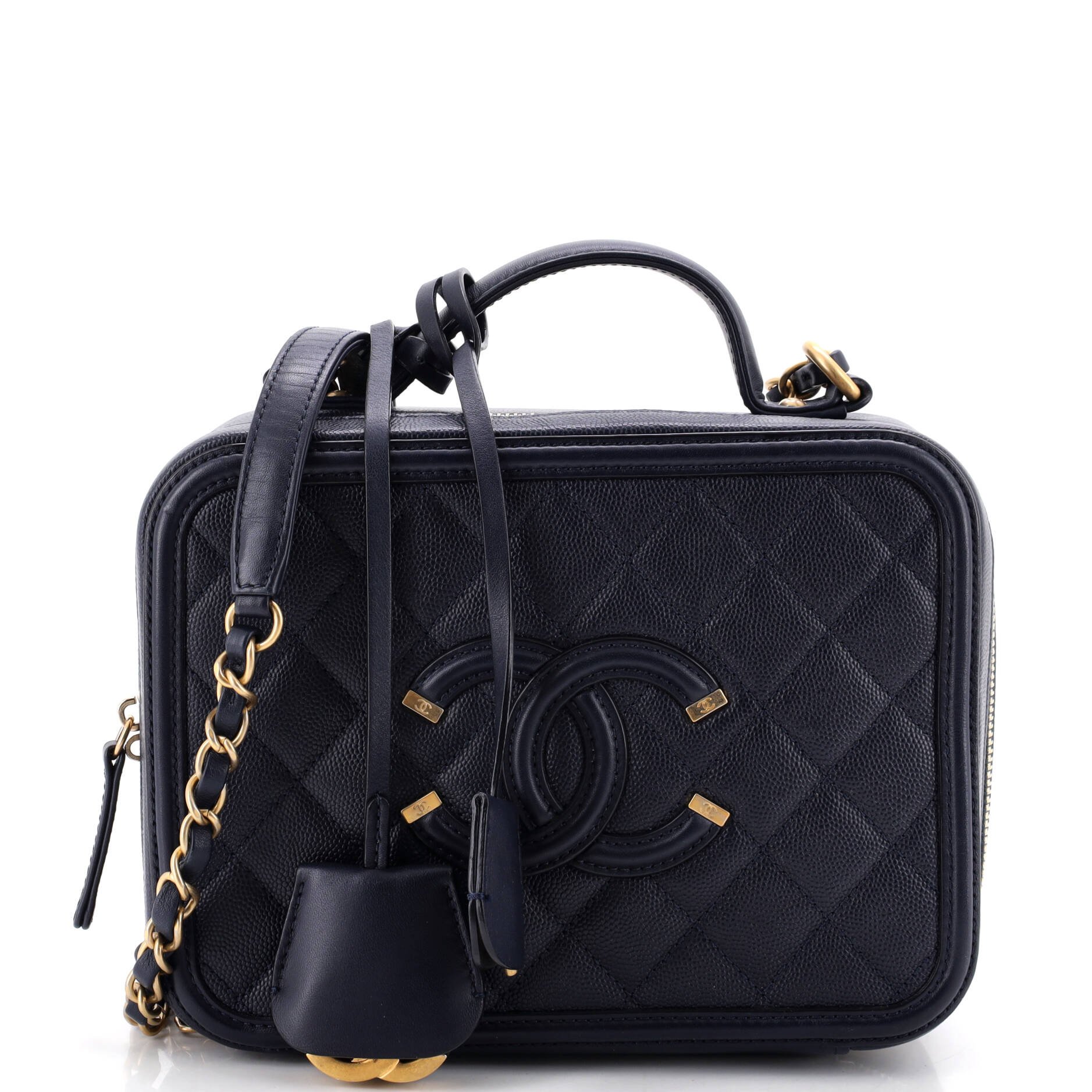 Filigree Vanity Case Quilted Caviar Medium