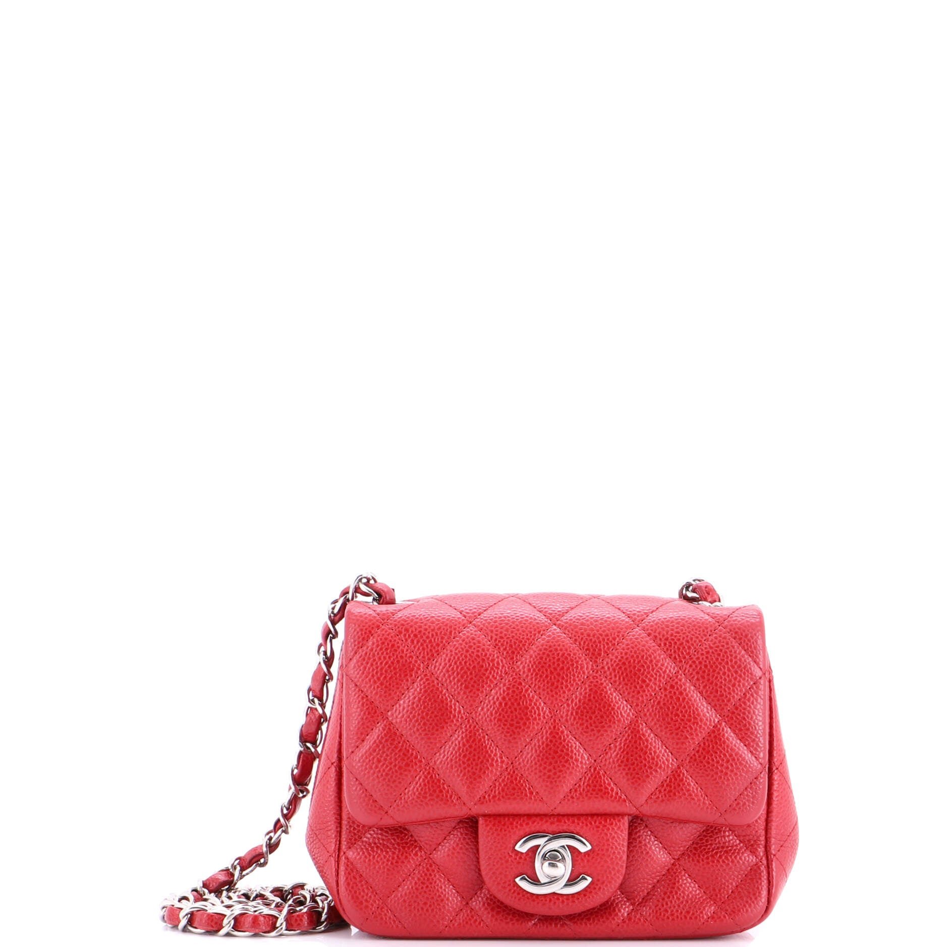 Chanel Square Classic Single Flap Bag Quilted Caviar Mini