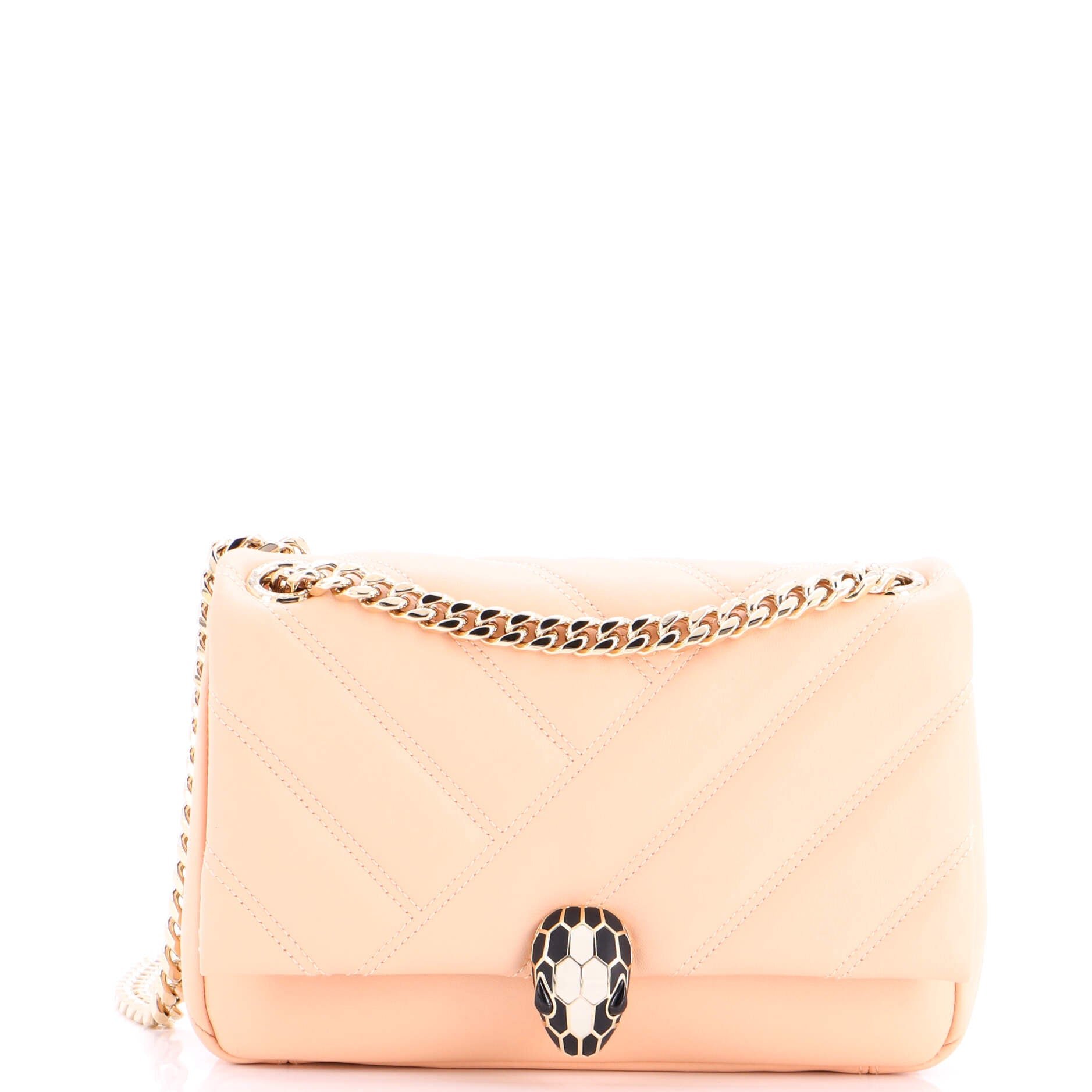 Serpenti Cabochon Shoulder Bag Diagonal Quilted Leather Small