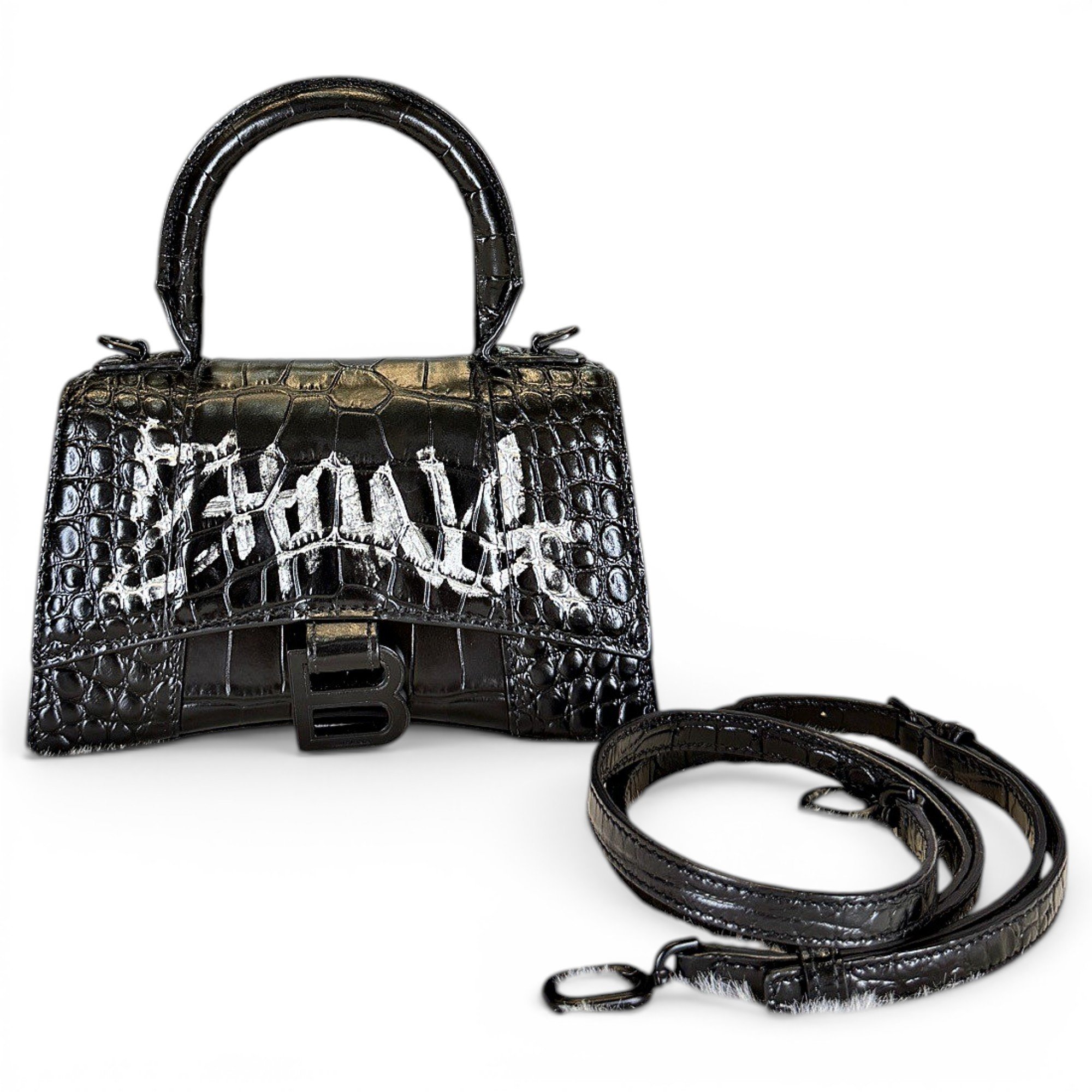 Hourglass leather handbag
