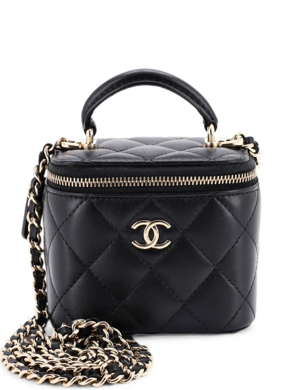 Classic Top Handle Vanity Case with Chain Quilted Lambskin Mini crossbody bag