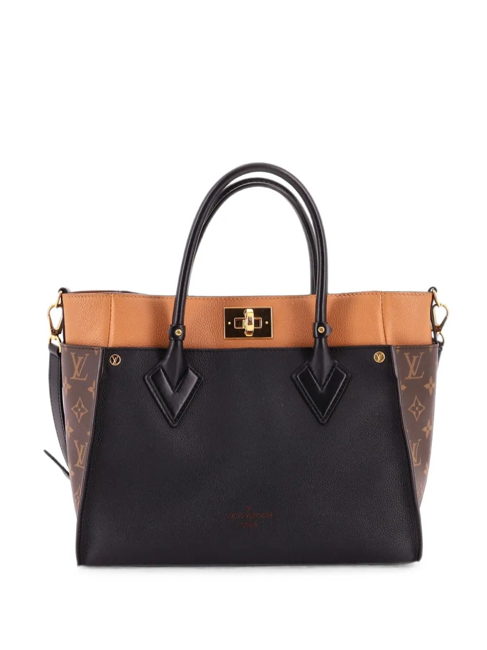 On My Side Leather with Monogram Canvas MM tote bag